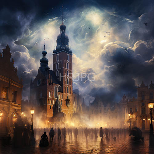 misty european square unveils gothic spires and victorian silhouettes