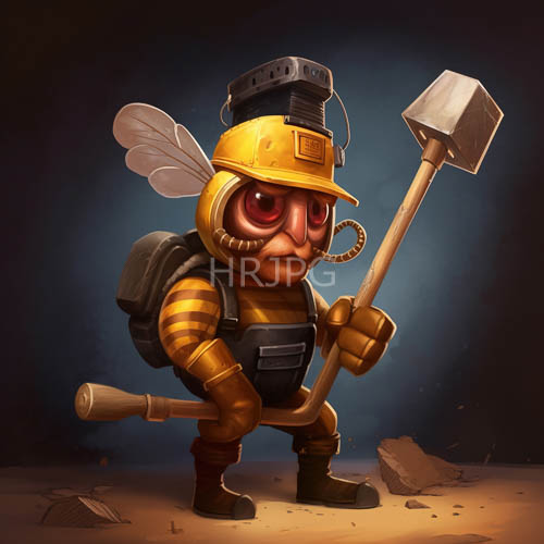 human faced insect miner in crimson luminous eyes amidst subterranean labor
