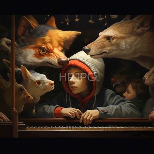 young protagonist navigates melody amidst gloom with vivid red clad in muted gray beanie