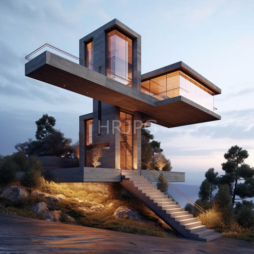 modern concrete residence fuses brutalist architecture with organic terrain on rocky hillside
