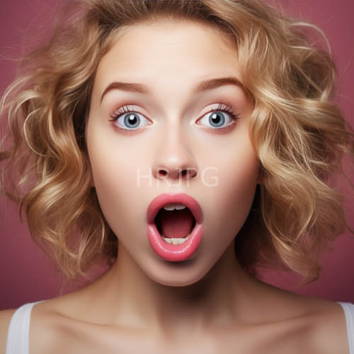 caucasian woman amidst monochromatic pink backdrop with voluminous blonde locks