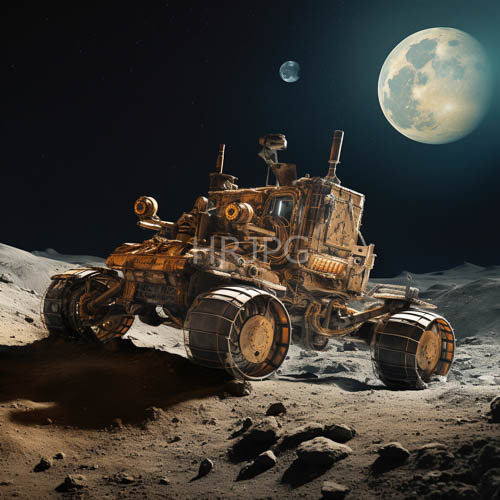 High Resolution: Scarred hexagonal rovers sit motionless across lunar expanses in desolation download. | HRJPG.com