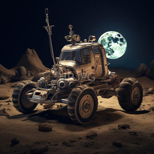 High Resolution: LunarLit Desert Rover Dominates Silvery Dunes with Mechanical Endurance download. | HRJPG.com