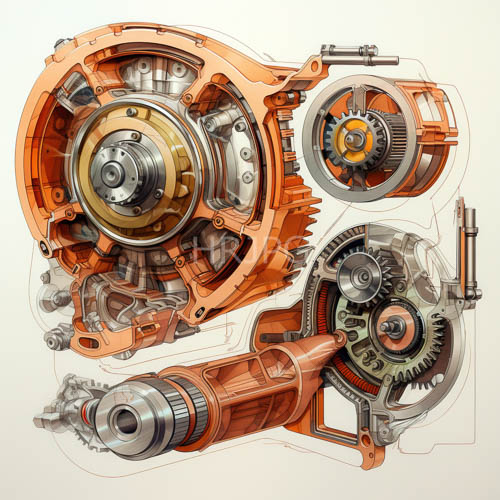 High Resolution: Sophisticated Gear Clusters Harmonize with Industrial Silver Accents and Orange download. | HRJPG.com