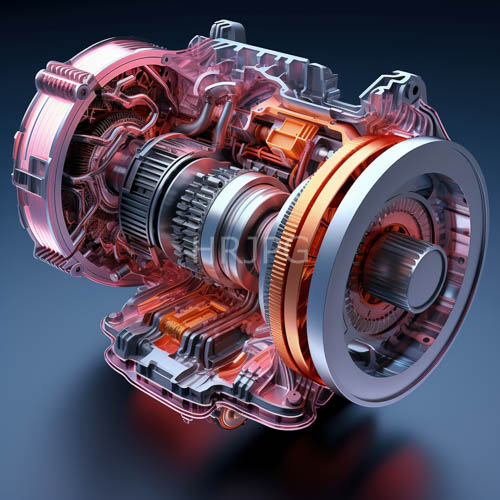 precision engine anatomy exposed in industrial orange and polished silver gearwork