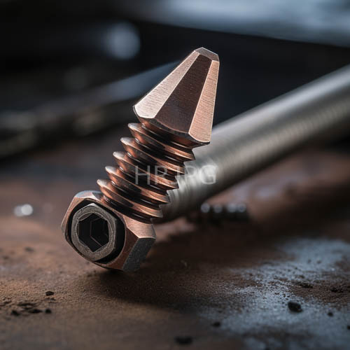 High Resolution: Streamlined Copper Hues Interplay Against Weathered IronRich Substrates Through Machined Spiral Threads download. | HRJPG.com