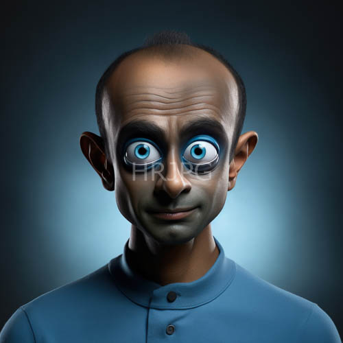 character study of darkskinned gentleman in crisp blue shirt with complex emotions