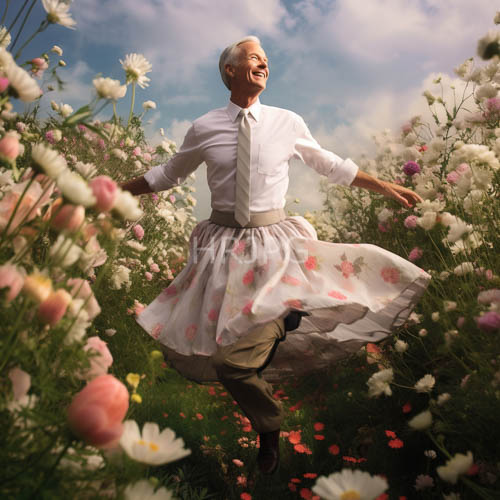amidst fractured skies elderly gentleman embarks on vibrant floral expedition