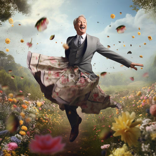 grayhaired gentleman defies gravity with exuberant movement against azure horizon