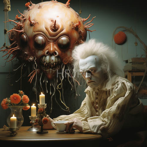 elderly man amidst fading luminescence in a shrouded forgotten study