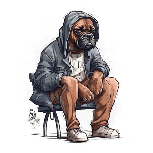 personified brown dogs sit in contemplation on metal chairs in metal factory settings with cold industrial light