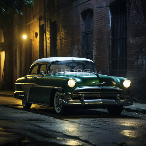High Resolution: Midcentury Chevrolet sedans in urban alleyways under veil of night download. | HRJPG.com