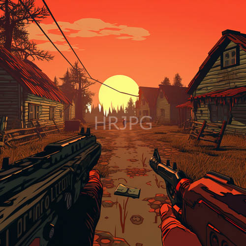 apocalyptic sunset bleeds into burnt crimson and volcanic orange landscape