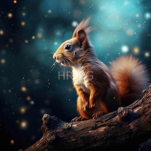 woodland squirrel silhouette defined by russet fur and ambient light