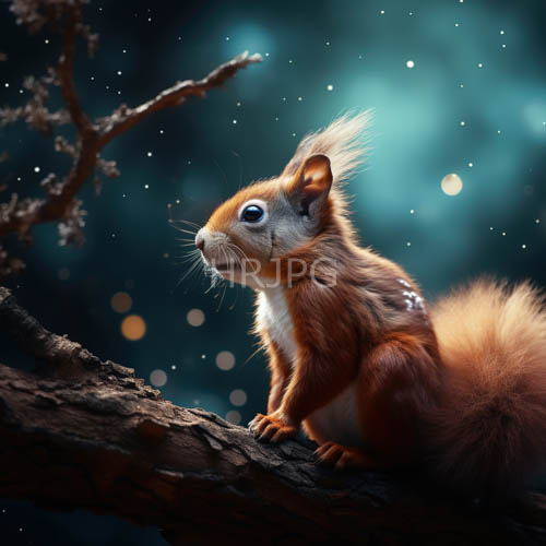 red squirrel silhouette emphasizes wild anatomy in weathered forest setting