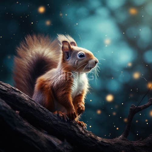 woodland sprites tranquil alertness amidst rustcolored fur and charcoaltoned tree branch