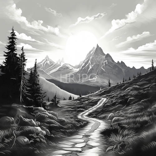 alpine landscape with snowcrowned peaks and pine forests at dawn