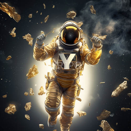 cosmic drifter amidst amberhued starlight and obsidian depths of space