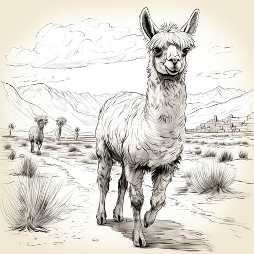 alpacas fleece defined by linework and monochromatic texture in arid landscape