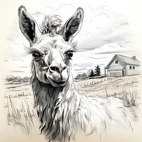 finely crafted graphite strokes capture the intricate texture of an alpacas woolly fleece in a tranquil pastoral setting