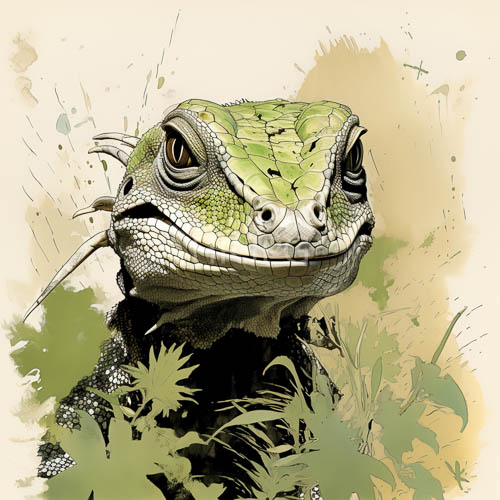 vibrant green tones define regal presence of iguana in darkened reptilian hide