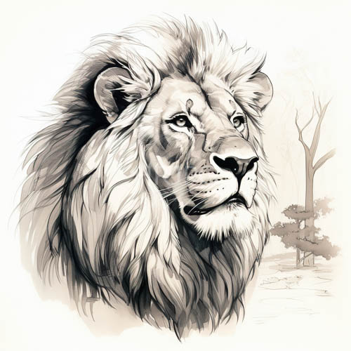 lion emerges from minimalist void amidst stark white canvas coarse hairy texture