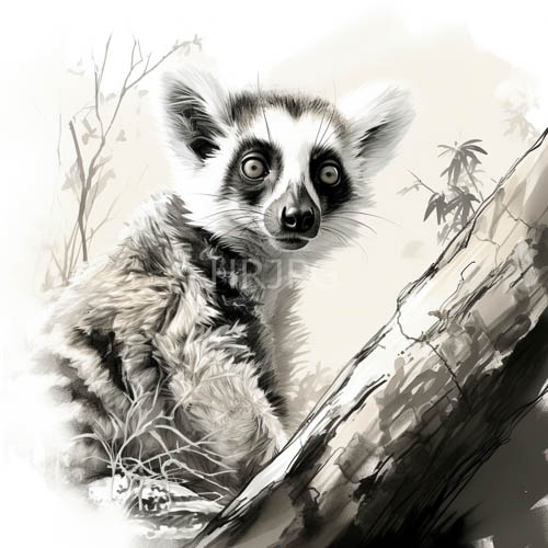 soulful ringtailed lemur commands attention amid charcoal markings and cloudwhite fur on textured tree branch
