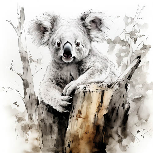 High Resolution: Koalas Plush Coat Merges with Graphite Outlines in Woodland Repose download. | HRJPG.com
