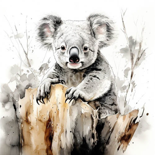 marsupial silhouette defined by slate fur and obsidian ears in watercolor and ink