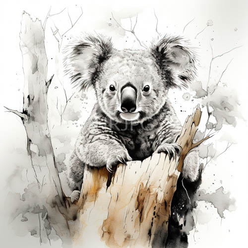 charcoaltoned marsupial silhouette defined by delicate watercolor pigment fusions