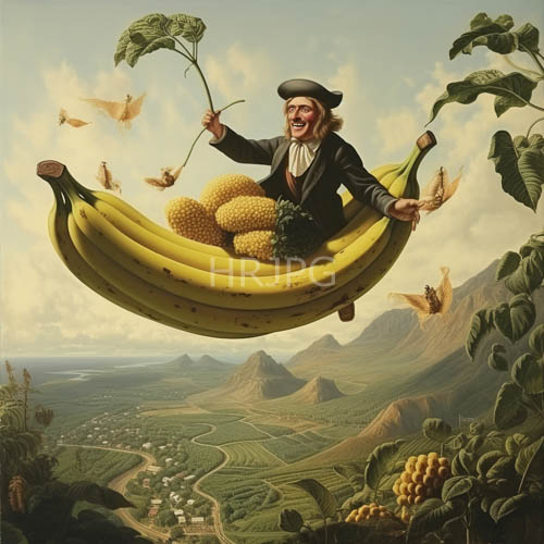 High Resolution: Whimsical Elderly Gentleman Reclines in BananaShaped Hammock Amidst Pineapple Collection download. | HRJPG.com