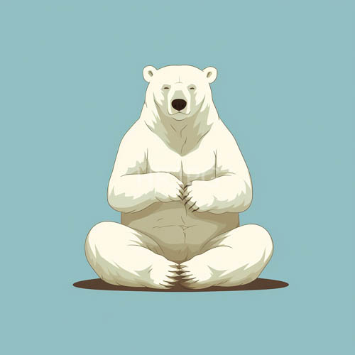 personified polar bear minimalist composition arctic silhouette snow white fur light blue backdrop