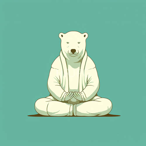 bears sit in tranquil lotus positions against saturated teal backdrops with meticulously textured snowy fur