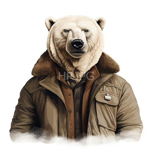 humanlike polar bear in parka exudes arctic resilience and contemplative presence
