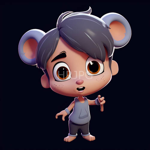 chibistyle mouse boy illuminated against moody obsidian backdrop