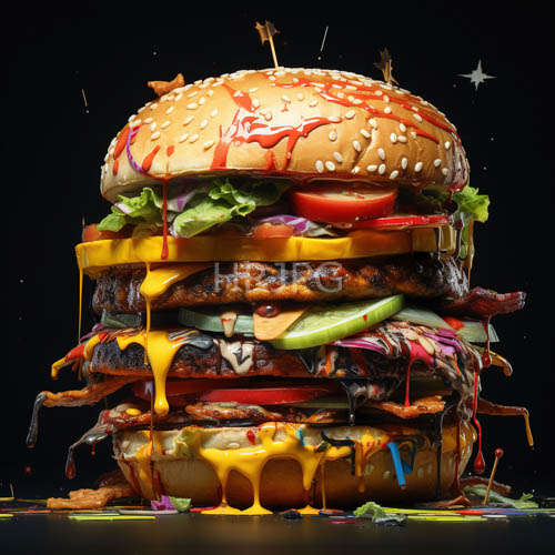 High Resolution: Culinary creation commands attention with meticulous hyperrealistic multilayered burger architecture download. | HRJPG.com