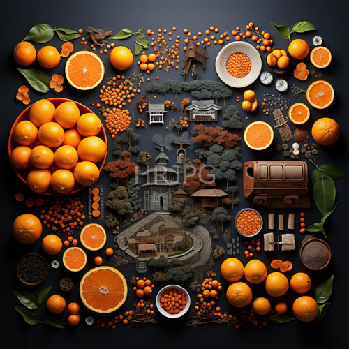 High Resolution: Citrus Hues Collide with Traditional Japanese Architecture in Energetic Composition download. | HRJPG.com