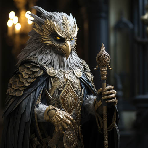 High Resolution: Exalted Avian Warrior with Ornate Armor and Flickering Illumination download. | HRJPG.com