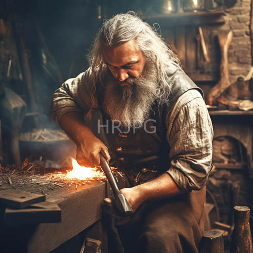 forged legacy of weathered artisan in amber glow of traditional metalworking