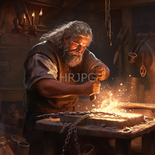 seasoned blacksmiths intense command of cavernous workshop atmosphere