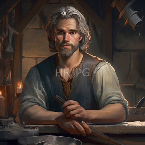 metalwork mastery in weathered workshop framed by wavy gray hair
