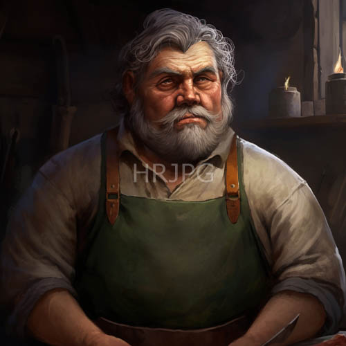 seasoned artisan commands heavy atmosphere of blacksmiths forge with weathered lines