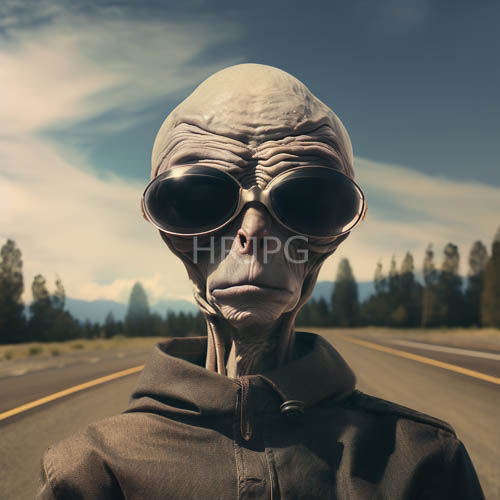 cosmic traveler silhouetted against muted azure sky and weathered asphalt