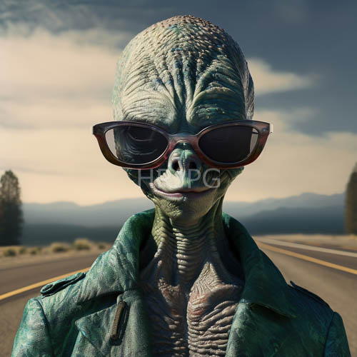 hazy traveler with distressed leather jacket in desolate asphalt landscape