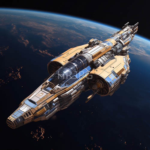 highfidelity craft with intricate design and metallic surfaces contrasts sharply against infinite vacuum of space