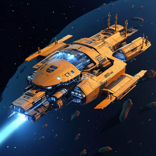 next gen vessel cuts through obsidian expanse with pulsating blue accentuation and laser ignition
