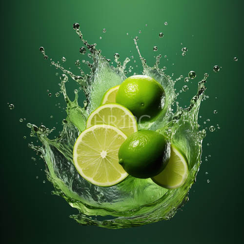 citrus vitality takes center stage amidst aquatic movement and emerald gradient backdrop