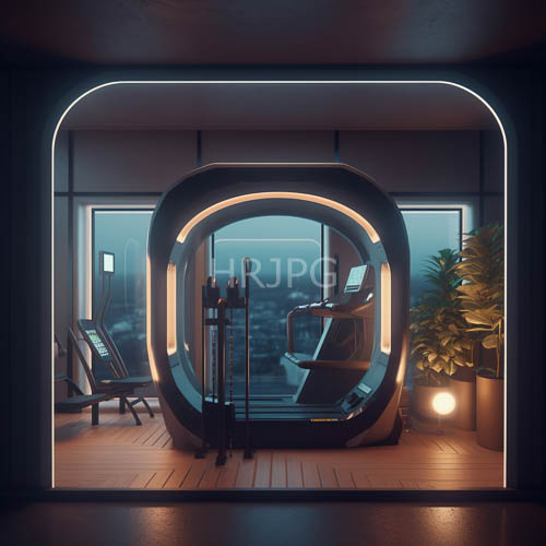 hightech fitness sanctuary with aerodynamic lines and minimalist sophistication in urban landscape
