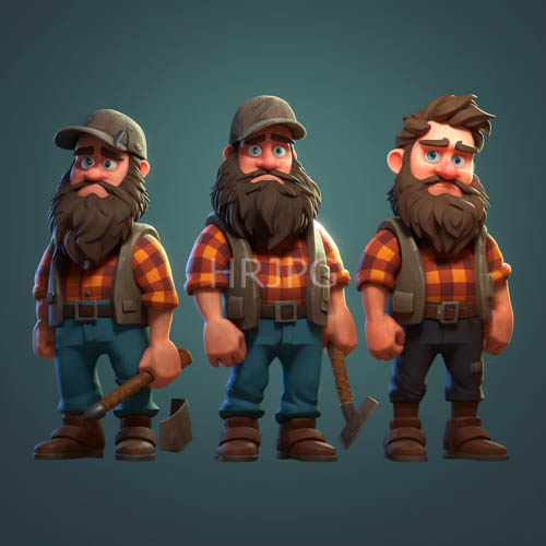 High Resolution: Stylized Woodsmen in Emerald Green Caps Stand in Crisp Teal Gradient Background download. | HRJPG.com