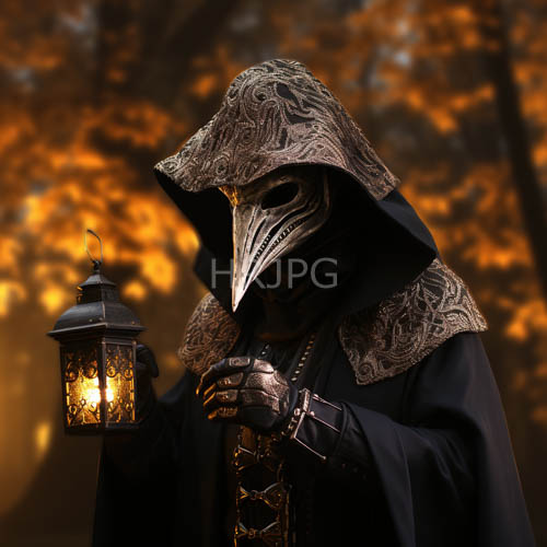 medievalinspired silhouette emerges from autumn woodlands decaying foliage and encroaching dusk